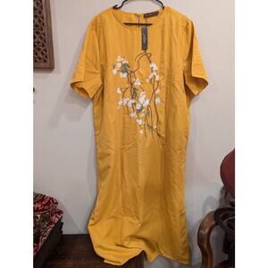 Pretty lightweight gold w/white floral embroidered women's caftan Zanzea size 4X